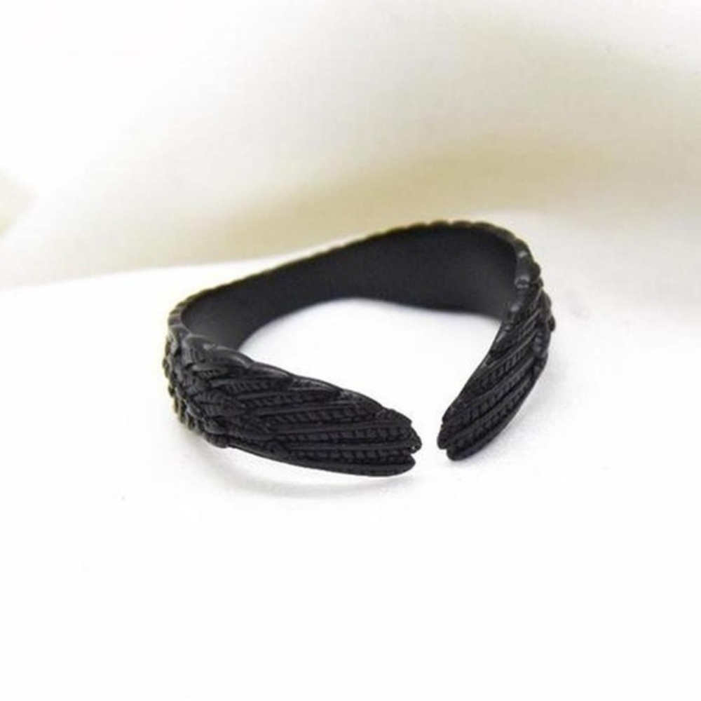 Edgy Black Wings Ring